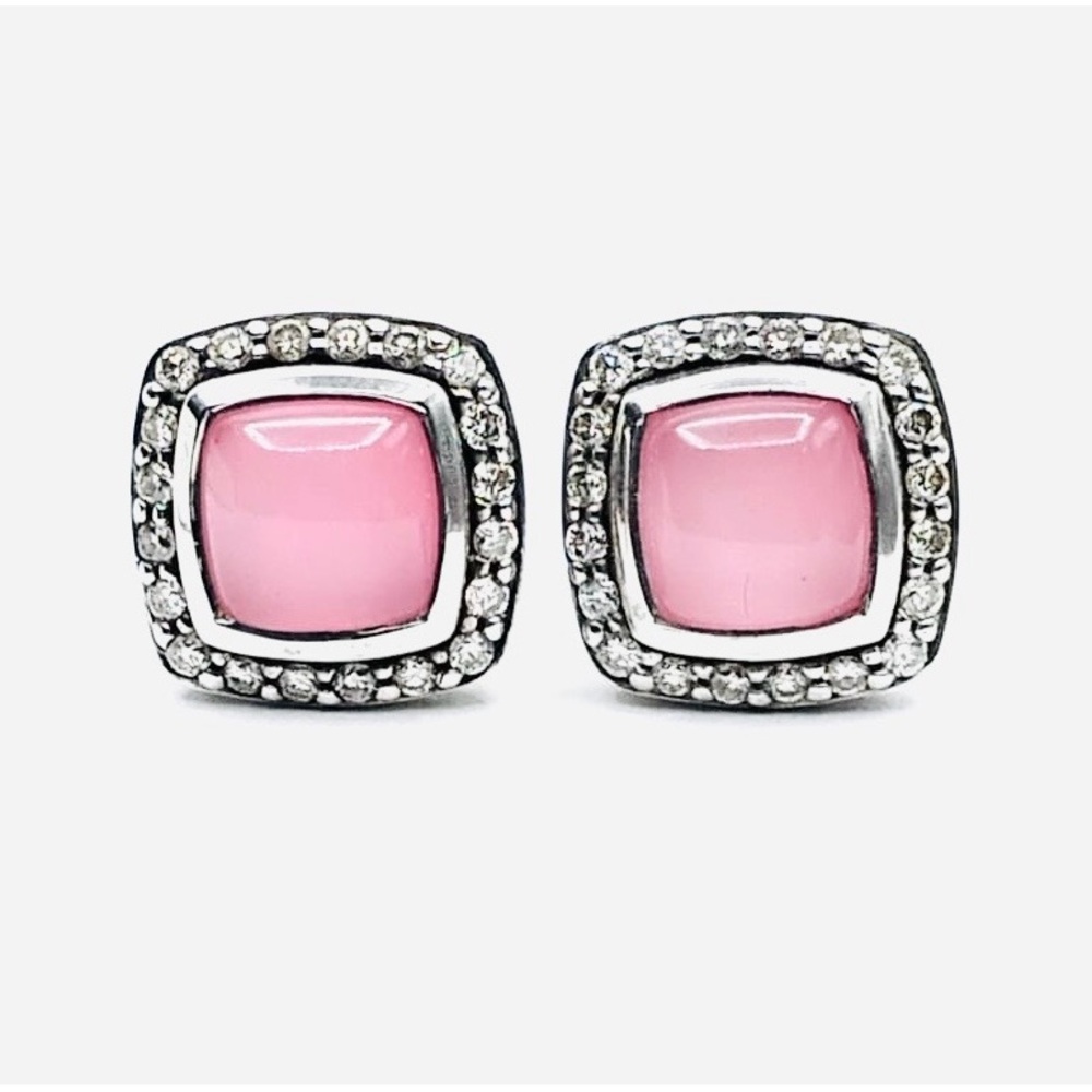David Yurman Albion Earrings With Rose Quartz Doublet And Diamonds